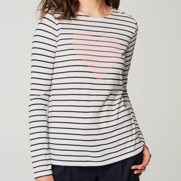 2/$35 J. Jill More Love Striped Long Sleeve Tee w Heart - Picture 1 of 9